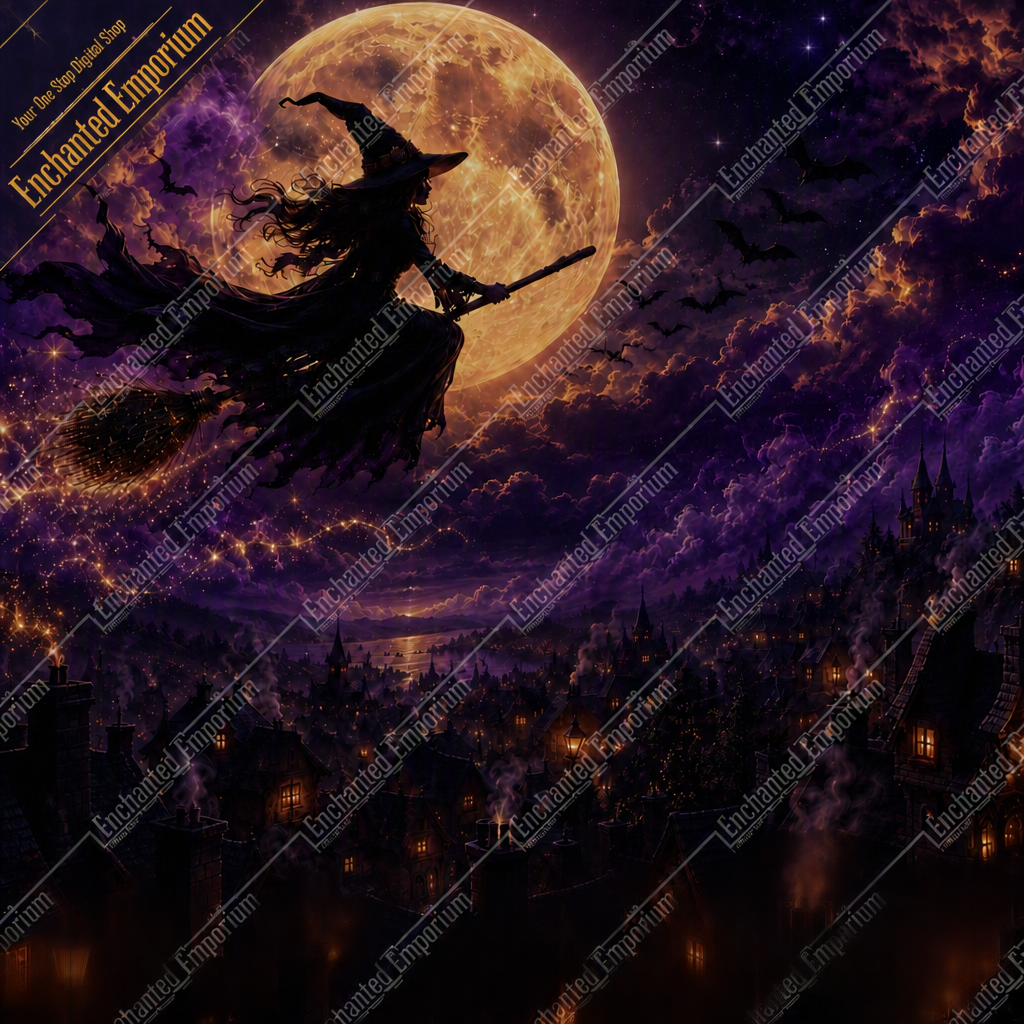 Witcher's Night Flight – 4K Dark Fantasy Halloween Wallpaper Pack